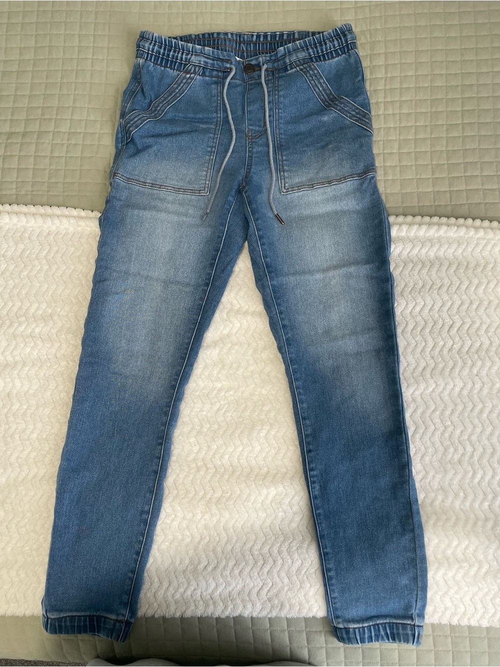 mySTYLE Medium Wash Denim Joggers Elastic Drawstring Waist Utility Pants Size 4